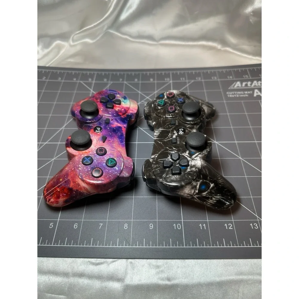 Lot Of 2! P3 Wireless Controllers For PS3 Galaxy Nebula & Black Ghost No Charger
